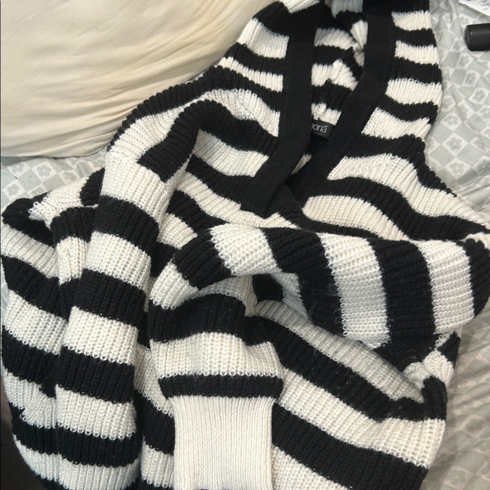 Striped Black and White Hooded Women’s Sweater